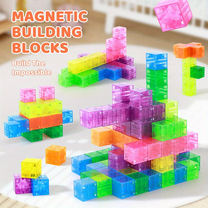 Magnetic Building Blocks 100pcs Colorful Transparent Cube Construction Set – Creative STEM Physics Learning Toy for Boys & Girls, Best Christmas & Birthday Gift for Kids Ages 3+