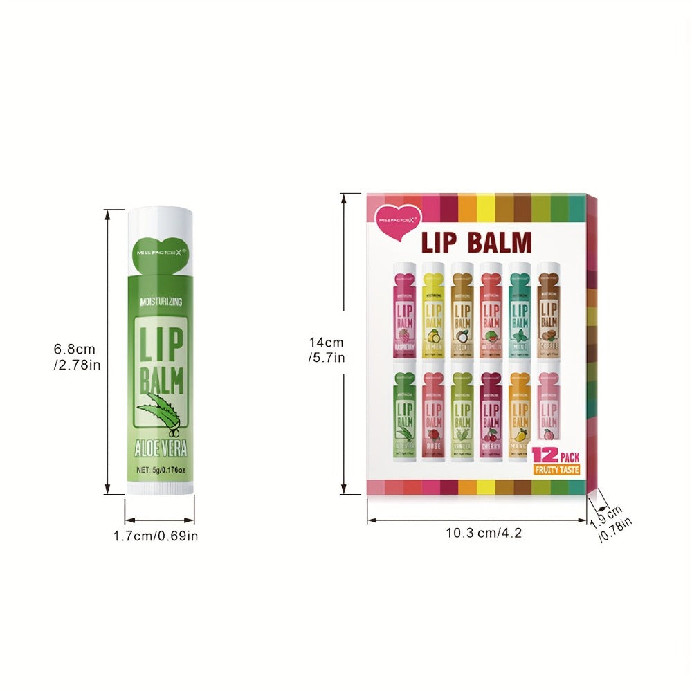 Lip Butter Set 12 Pieces Fruity Scent - Hypoallergenic Glycerin Formula, Glossy Hydrating Lip Balm for All Skin Types, Unisex Daily Lip Care, Valentine Gift for Women