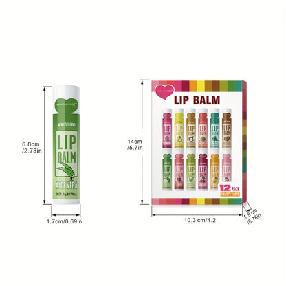 Lip Butter Set 12 Pieces Fruity Scent - Hypoallergenic Glycerin Formula, Glossy Hydrating Lip Balm for All Skin Types, Unisex Daily Lip Care, Valentine Gift for Women