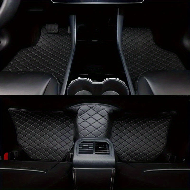 Universal PU Leather Car Floor Mats 4Pcs Set, Non-Slip Backing Waterproof Auto Floor Liners For Cars, SUV, Sedan, Truck, Van, Black