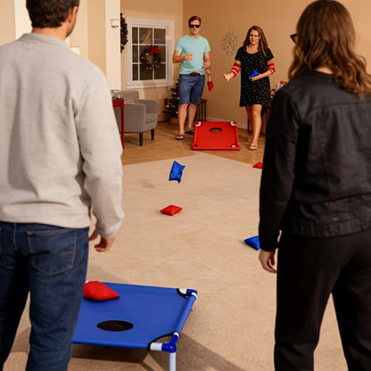 Portable Bean Bag Toss Game Set – 2 Foldable Boards & 12 Bean Bags, Outdoor Party Backyard Camping Game for Kids & Adults | Red & Blue | No Battery Required
