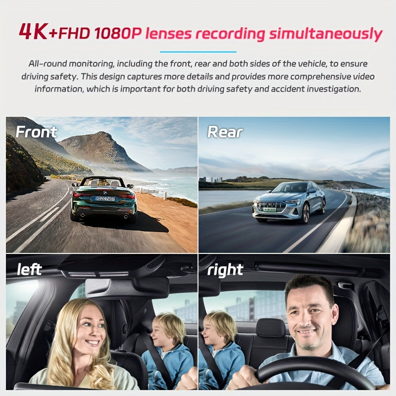 11.66" Rearview Mirror Dash Camera for Vehicles Featuring a Touch Screen, Wifi, GPS, And Multi-Functionality. It Includes a 360° Camera, 4K+1080P Recording for Front, Back, Left, And Right Views, a Night Vision G-Sensor, Loop Recording