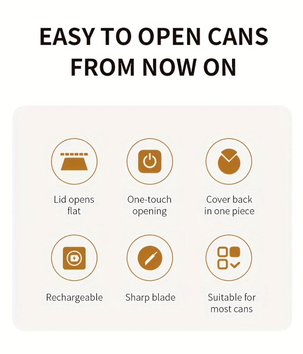 Electric Can Opener One-Touch Automatic – USB Rechargeable, Smooth Edge Safety, Auto Power-Off, Cordless for Kitchen, Camping & Seniors