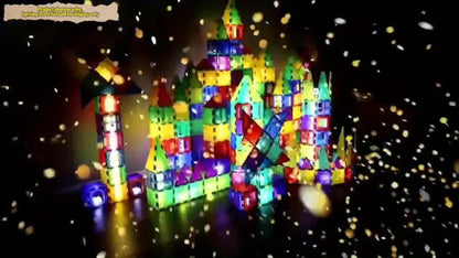 Magnetic Tiles 120 Pieces with 2 Cars – STEM Magnet Building Blocks Set for Toddlers Boys Girls Ages 3 4 5 6 7 8, Compatible with Major Brands, Birthday Christmas Holiday Gift