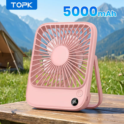 USB Desk Fan Battery Operated | 2000mAh & 5000mAh Rechargeable Mini Personal Fan, 4-Speed Adjustable, 180° Tilt & Foldable, Ultra-Quiet Strong Airflow for Office, Bedroom & Desktop Use – Black, Pink, White