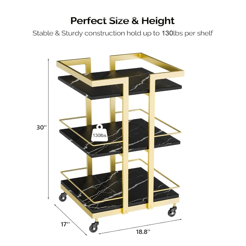 3-Shelf Rolling Salon Cart with Lockable Wheels 130lbs per Shelf – Heavy Duty Metal Frame Waterproof Utility Trolley for Esthetician, Spa, Tattoo, Massage & Manicure, Gold White Rose Gold Black