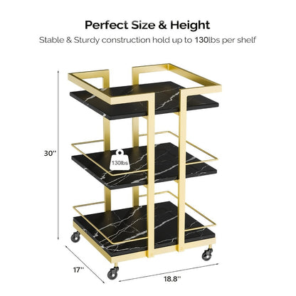 3-Shelf Rolling Salon Cart with Lockable Wheels 130lbs per Shelf – Heavy Duty Metal Frame Waterproof Utility Trolley for Esthetician, Spa, Tattoo, Massage & Manicure, Gold White Rose Gold Black