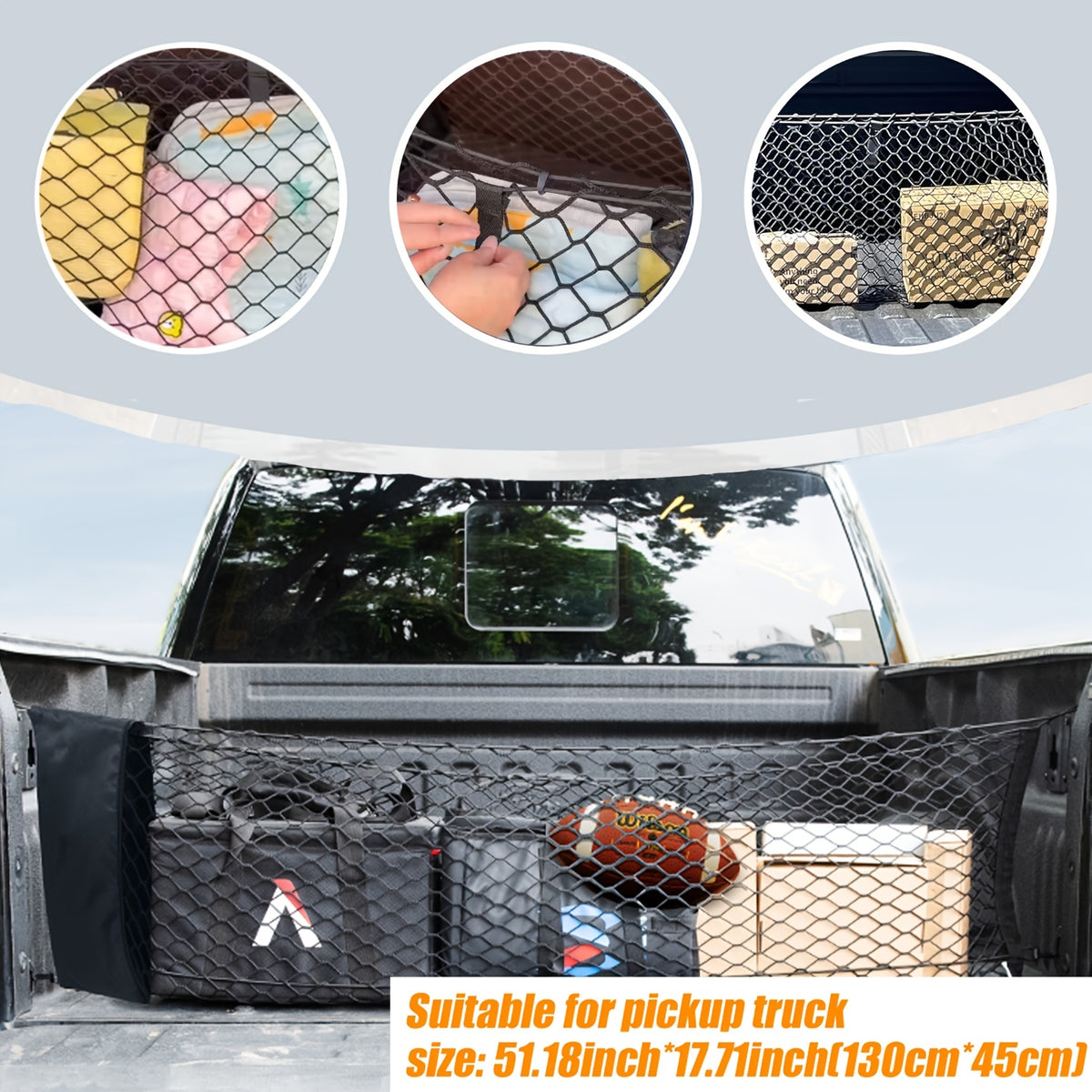 Envelope Style Trunk Cargo Net for Ford Maverick 2022-2024 Accessories, Heavy Duty Carabiners Highly Elastic Truck Bed Mesh Cargo Net- Premium Nylon Car Interior Accessories- Adjustable Elastic Trunk Organizer for SUV, Sedan And Trucks