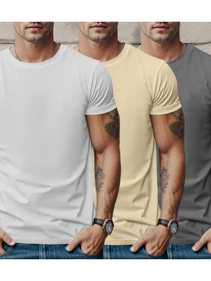 Men's Solid Color T-Shirt - Classic Neck Short Sleeve 893029
