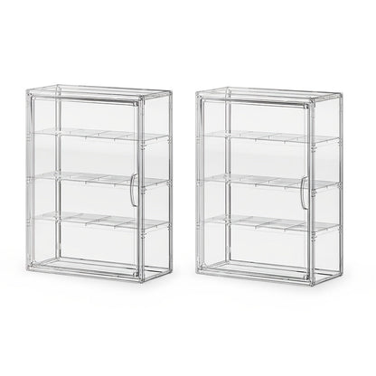 Acrylic Display Case Wall Mounted 4 Tiers – Clear Figure Display Cabinet with 3 Adjustable Dividers, Magnetic Door & Dust-Proof Design for Action Figures, Collectibles, Funko Pop, Toys & Models