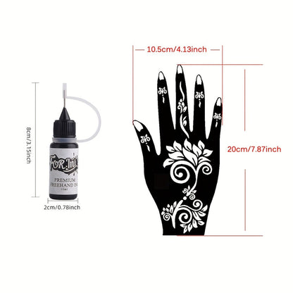 Fake Freckles Jagua Gel Kit Semi-Permanent Temporary Tattoo Ink — 3 Brown & Red Ink Bottles, 6 Stencils & Gloves for Freehand Body Art, Weddings, Festivals & Halloween