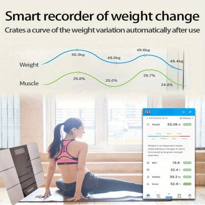 Smart Body Fat Scale with Wireless App Sync – Digital Bathroom Scale, Body Composition Tracker, Battery-Powered, Compact Design for Home & Bathroom, Easy Placement, Gray