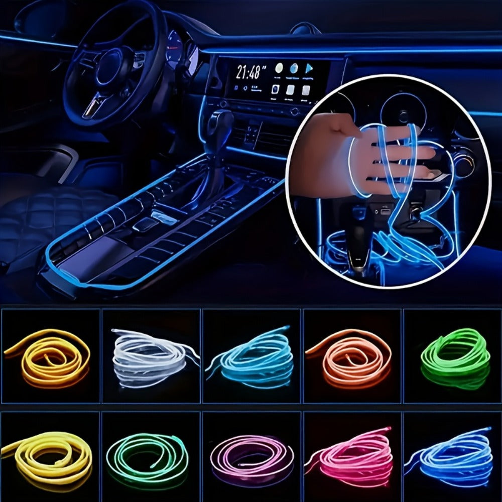 Car Interior Ambient Light Strip 3M, APP Control Music Sync 7-Color LED Atmosphere Lighting Kit for Door Console Dashboard, Rhythm-Reactive Neon Accent Lights for All Vehicles