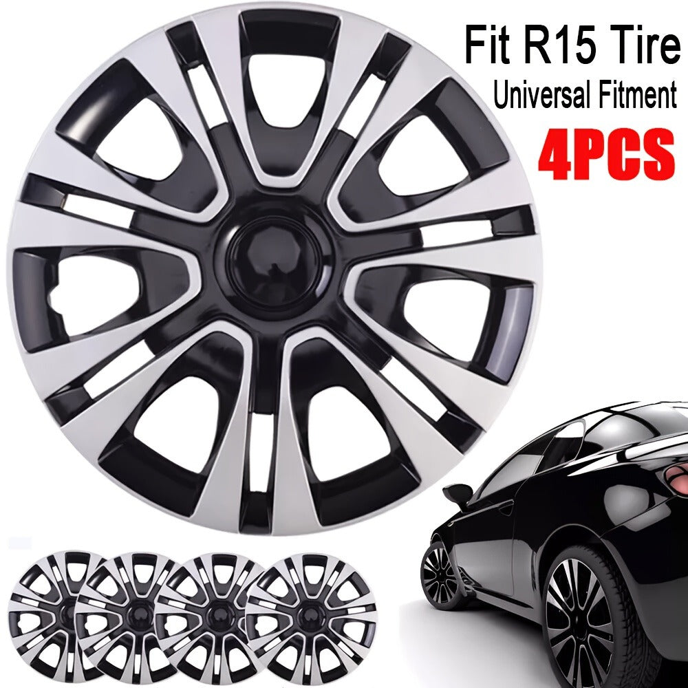 Hubcaps 4pcs Set – 15 Inch & 16 Inch Full Cover Wheel Hub Covers, Snap-On Easy Install, Universal Fit Steel Wheels for Sedan, SUV, Truck & Coupe, Silver Plastic Wheel Covers