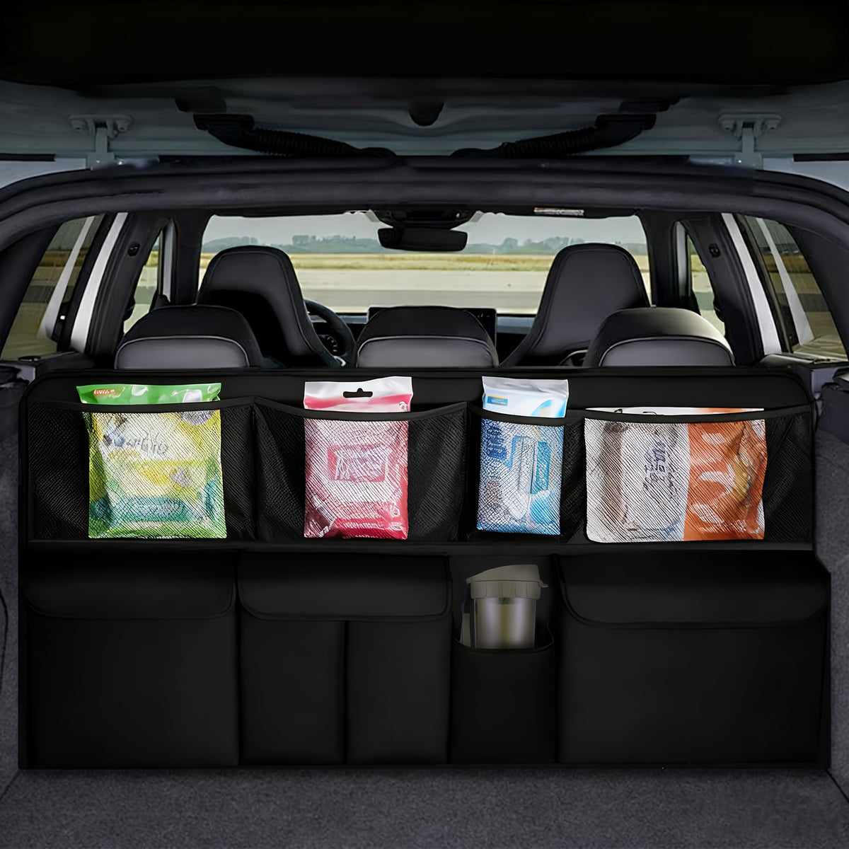 QIANKUNBAG Car Trunk Organizer, Large Capacity Vehicle Backseat Hanging Storage Bag with 9 Pockets, Space Saving Auto Seat Back Cargo Organizing Additions, Universal for SUV, Truck, Van