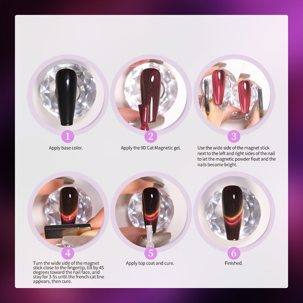 Cat Eye Gel Nail Polish Magnetic 8pcs Aurora Glitter Black Crystal Semi-Permanent — 3D Light-Shifting Nail Art Gel No Base Color Required 0.24oz LED UV Salon Home Manicure
