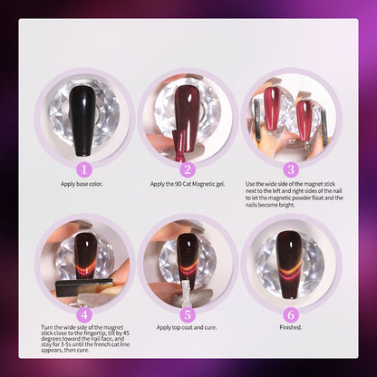 Cat Eye Gel Nail Polish Magnetic 8pcs Aurora Glitter Black Crystal Semi-Permanent — 3D Light-Shifting Nail Art Gel No Base Color Required 0.24oz LED UV Salon Home Manicure