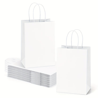 Kraft Paper Gift Bags 100 Pack with Handles | 4.25x2.85x7.85 Inch Small Shopping Bags for Retail, Wedding, Birthday, Party Favor, Coffee, Boutique | Brown, Black, White | Bulk Gift Wrap Bags