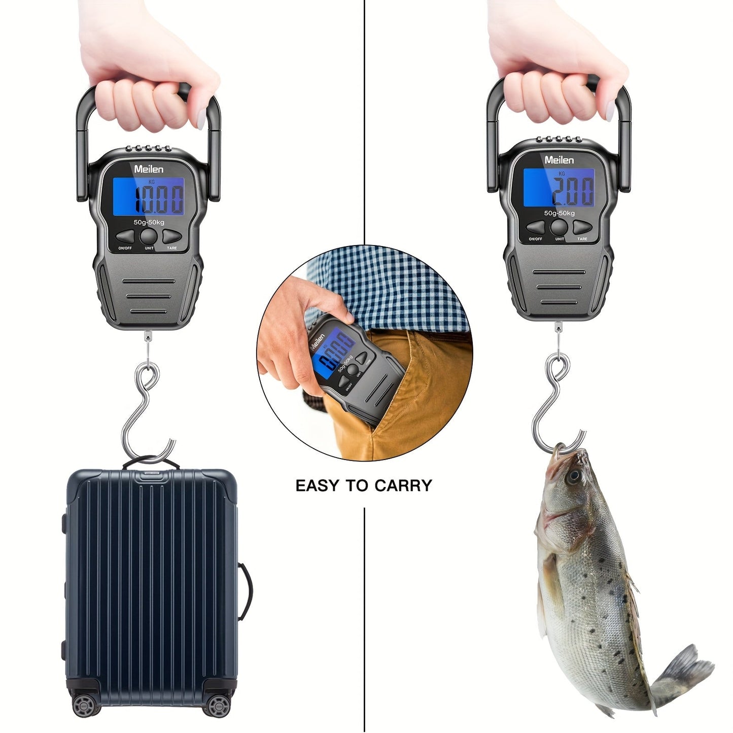 Digital Fishing Scale 50kg 110lb Portable Handheld Fish Scale with LCD Backlight & Built-in Measuring Tape - Electronic Hook Scale for Fishing Luggage Travel Market Use, 1g Accuracy, Black