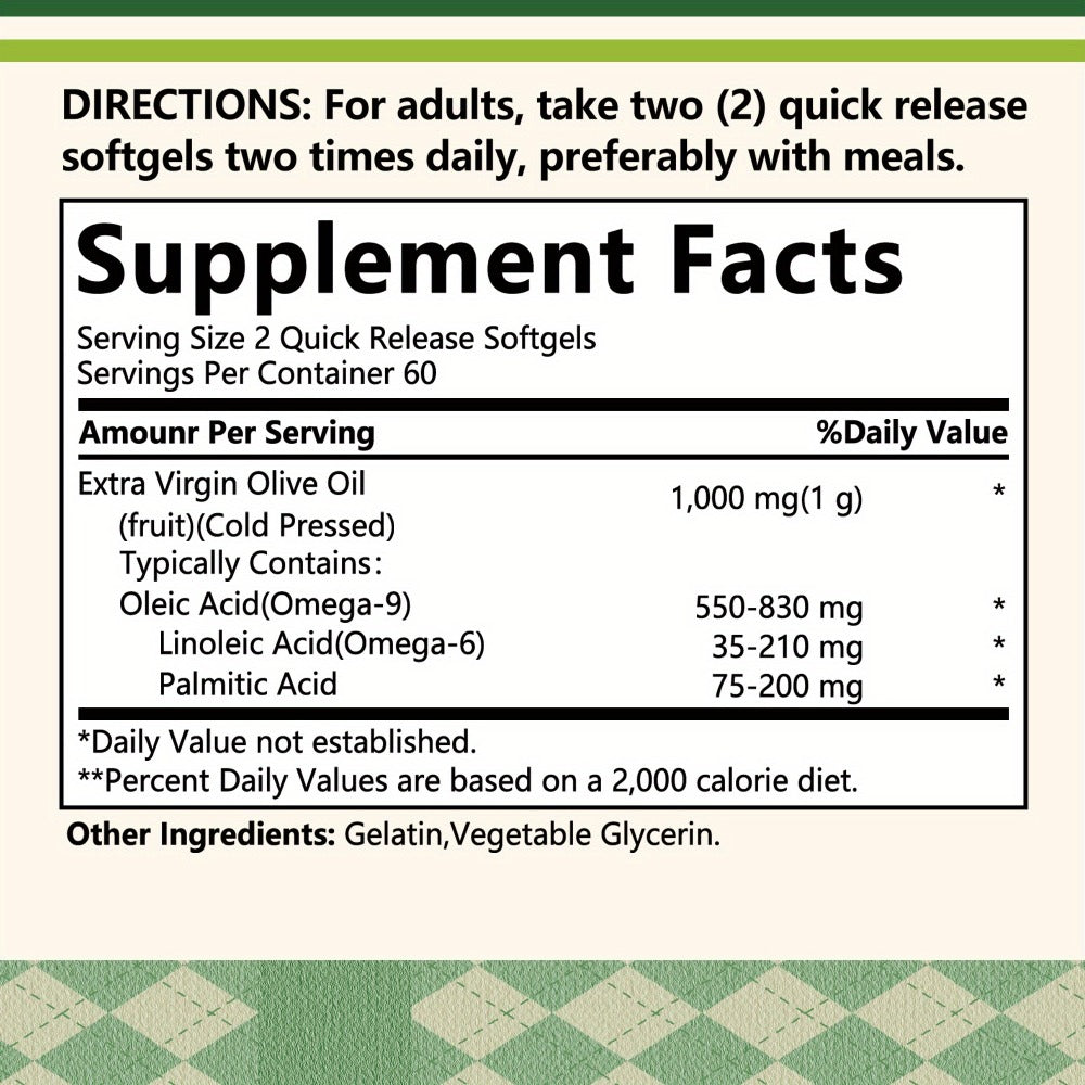 Extra Virgin Olive Oil Capsules 120 Softgels with Omega-9 Omega-6 & Palmitic Acid — Heart Health Cardiovascular Wellness & Antioxidant Support Supplement for Women and Men | 1 or 2 Bottle Options
