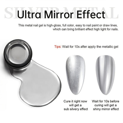 Chrome Mirror Nail Art Liner Gel Set 2pcs Gold & Silver – 3D Metallic Mirror Effect Soak-Off Painting Gel, French Tip & Nail Art Drawing Gel 5ml, Salon & Home Manicure Women