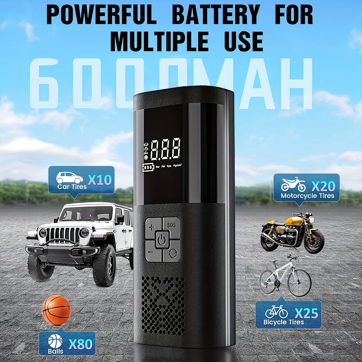 Tire Inflator Portable Air Compressor, 150PSI Car Tire Air Pump With Tire Pressure Gauge, LED, 3X Fast One-Button Smart Cordless Tire Air Pump For Cars, Motorcycles, Bicycles, Balls, Etc.