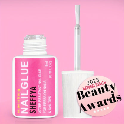 Brush-On Nail Glue Maximum Strength 0.27oz by SHEFFYA – Long-Lasting Mess-Free Precision Applicator for Press-On Nails, Nail Tips & Acrylic Nails, Salon & DIY Home Nail Art, 2pc 5pc 10pc Value Sets