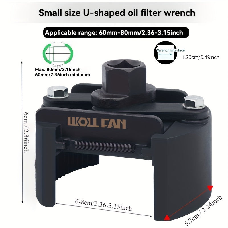 Adjustable Oil Filter Wrench with German U-shaped Double-jaw Reversible Mechanism, Heavy-duty Ferrous Metal Structure, Hexagonal Socket and Adjustment Knob-multifunctional Automobile Engine Maintenance Tool