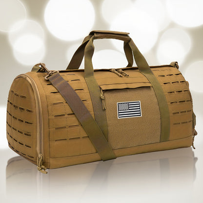 Tactical Duffle Bag 40L for Men Heavy Duty Gym Bag with Shoe Compartment Laptop Pocket Waterproof Sport Travel Bag Weekender Overnight Bag for Gym Fitness Basketball Football Office Commute Khaki Black Green