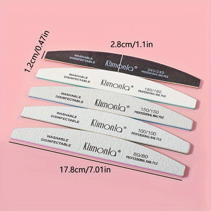 Nail File Set Professional Half Moon Rolled Sanding Strips 5 & 10 Pcs - Gray Sanding Bands for Shaping Buffing Smoothing Natural Acrylic Gel Press-On Nails - Salon Quality Nail Filing Tools for Women