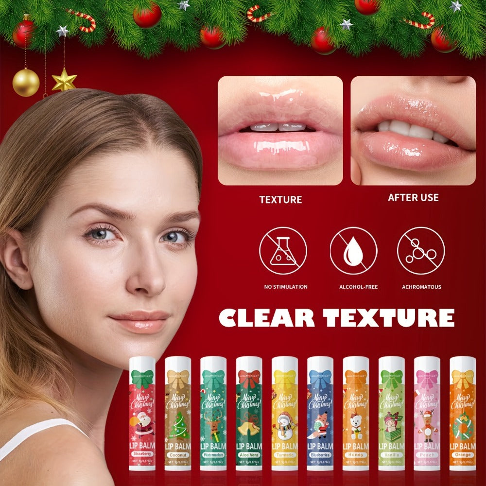 Moisturizing Lip Balm Set 10-Pack with Vitamin E — MISS FACTORX Natural Look Lipstick Collection for Women, Hydrating & Nourishing, All Skin Types, Christmas Holiday & Valentine's Day Gift