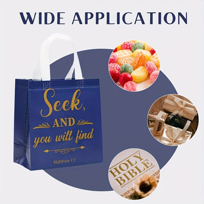 Bible Verse Gift Bags Bulk 32 or 64pcs | 8 Colors Reusable Christian Religious Gift Bags with Handles for Women | Medium Non-Woven Church Bags for Baptism, Wedding, Party Supplies, VBS, Faith Events