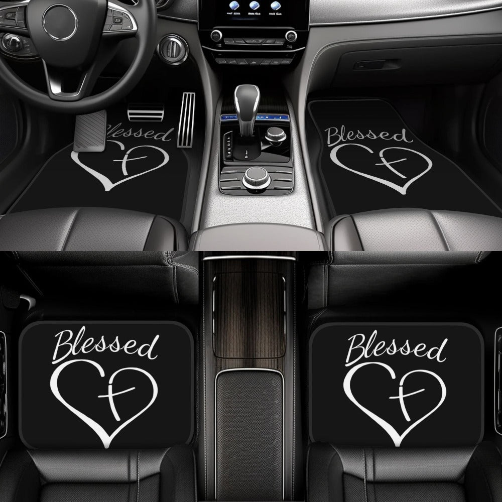 Car Floor Mats 4pcs Set Heart Pattern – Anti-Slip Stain-Resistant Easy Clean Front & Rear Mats, Universal Fit All Vehicles, High Temp Resistant Interior Accessory