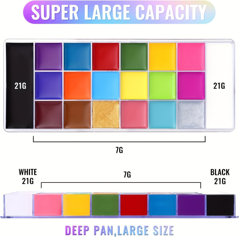 Oil-Based Face Body Paint Palette 20 Colors 168g - Halloween SFX Makeup Kit Black White Flash Tattoo Cosplay Festival Stage Artist Professional Full Size