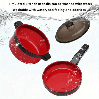 Kids Pretend Play Kitchen Set 51 Pcs – Cookware Tableware & Play Food Toddler Kitchen Toy for Boys & Girls Ages 3+ – STEM Learning Role Play Cooking Gift for Birthday Christmas Holiday Red