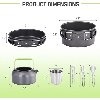 Backpacking Cookware Mess Kit 19/27pcs – Non-Stick Pot Pan Kettle with Stainless Steel Cutlery, Lightweight Camping Cook Set for Open Fire, Hiking & Outdoor Cooking