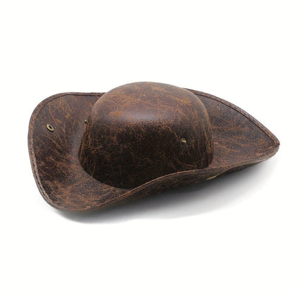 Pirate Tricorn Hat Faux Leather Wide Brim – Vintage Distressed Pirate Hat for Men Women, Halloween Costume, Cosplay, Renaissance Fair & Themed Party Accessory, Black & Brown