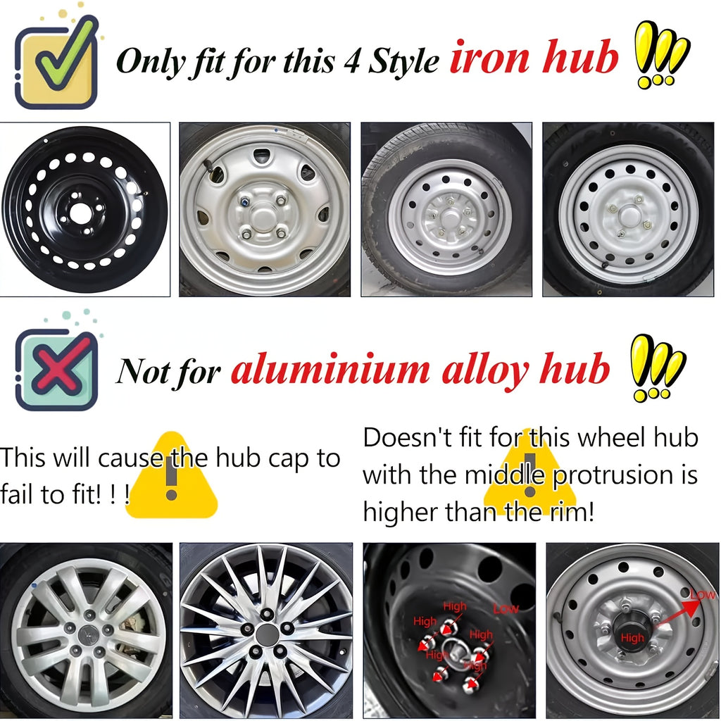 15 Inch/16 Inch Universal Hubcaps, 4pcs/Set Full Cover Wheel Hub Covers, Snap-On Wheel Covers for Auto Tire Replacement, Exterior Decoration of Car Wheels, Durable Construction, Fits R15/R16 Tire & Rim for All Makes And Models