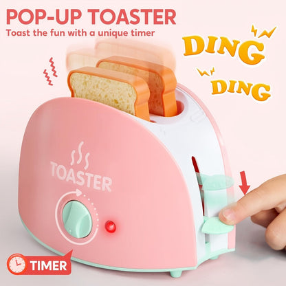Kids Play Kitchen Toy Set with Realistic Coffee Maker, Toaster & Blender – 26PCS Pretend Play Kitchen Appliances for Toddlers Ages 3+, Role Play Cooking Toys, Birthday Christmas Gift for Girls Boys
