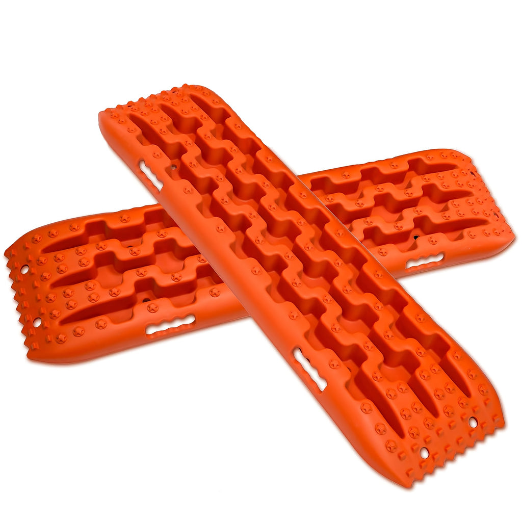 Off-Road Traction Boards, Recovery Boards for 4WD Mud, Sand, Snow, Rock Tracks.4X4 Pair Recovery Tracks Tire Traction Mats with 2 Straps for RV Truck Jeep SUV- Tire Traction Pads for RV Truck 4X4 Jeep SUV Emergency Tire Traction, Orange, Red