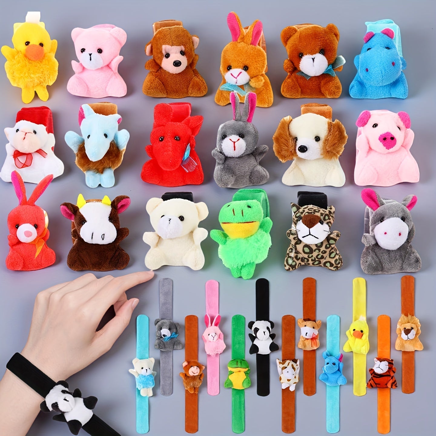 Stuffed Animal Slap Bracelets Bulk for Kids – Cute Plush Assorted Animal Bracelets for Party Favors, Classroom Prizes, Goodie Bag Fillers, Carnival Toys, Holiday Gifts (6/10/15/30 Pack)