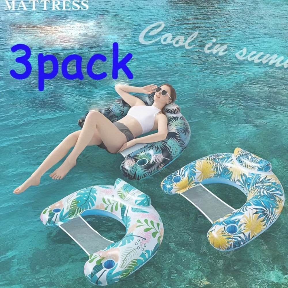 Striped Inflatable Pool Float for Adults – Heavy-Duty PVC Raft Lounge Chair with Cup Holders, Leak-Proof Design for Lake River Ocean Beach, Summer Pool Party Accessory