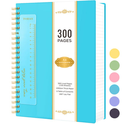 Large Spiral Notebook 300 Pages Hardcover – 8.5x11 A4 College Ruled 100GSM Lined Paper PVC Waterproof Cover for Work School Travel Women Men Purple Pink Blue Black Yellow Green
