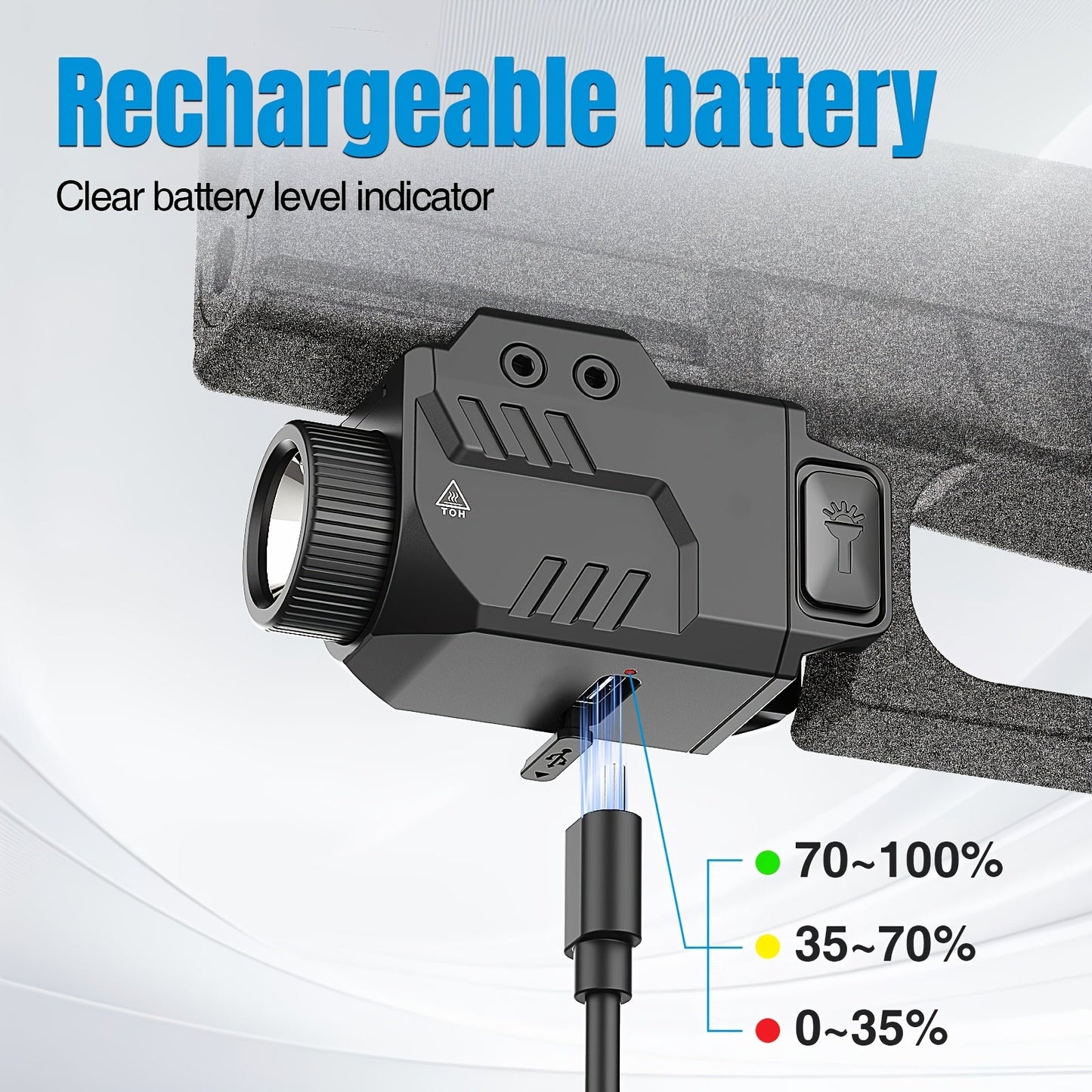 Pistol Light Tactical Flashlight - 800 Lumen USB Rechargeable Handgun Weapon Light with Picatinny Rail Mount for Pistols & Compact Firearms