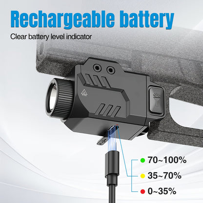 Pistol Light Tactical Flashlight - 800 Lumen USB Rechargeable Handgun Weapon Light with Picatinny Rail Mount for Pistols & Compact Firearms