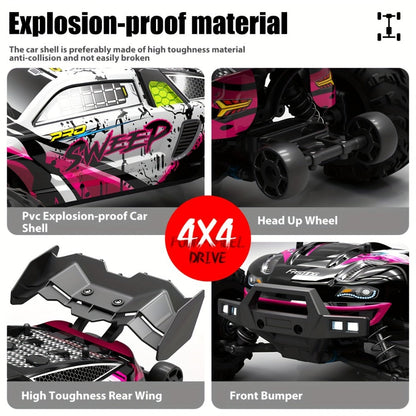 70KM/H High-Speed RC Off-Road Car 1:16 Scale 4WD – 2.4GHz Remote Control Truck with Simulation Structure, All-Terrain Monster Truck for Kids & Adults, Birthday Gift, Red Blue Black