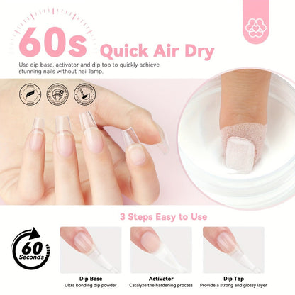 Clear Dip Powder Nail Kit 60g Starter Set - Transparent Dipping Powder with Base Coat Activator Top Coat No UV Lamp French Manicure Repair Nail Art Dip System