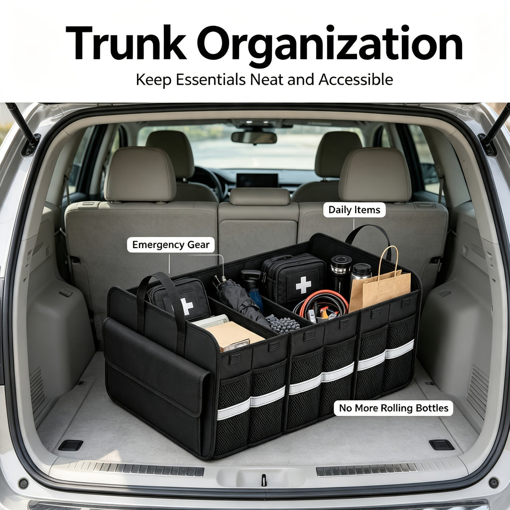 Car Trunk Storage Box, Multi-Compartment Cargo Storage Box, Detachable Partition, Foldable And Easy to Store, Spacious Design, Keeping The Space Neat And Orderly, Can Be Used in Various Scenarios Such As Inside The Car, Indoors And Outdoors