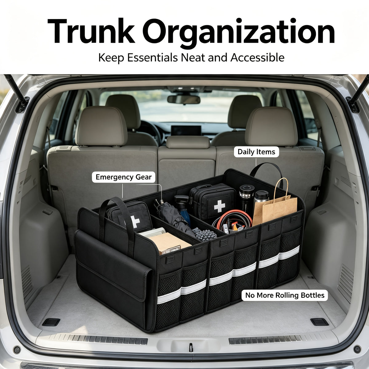 Car Trunk Storage Box, Multi-Compartment Cargo Storage Box, Detachable Partition, Foldable And Easy to Store, Spacious Design, Keeping The Space Neat And Orderly, Can Be Used in Various Scenarios Such As Inside The Car, Indoors And Outdoors