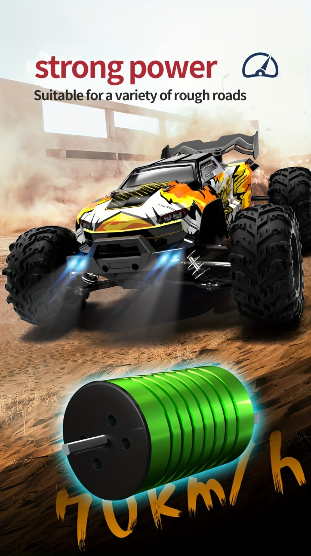 70KM/H High-Speed RC Off-Road Car 1:16 Scale 4WD – 2.4GHz Remote Control Truck with Simulation Structure, All-Terrain Monster Truck for Kids & Adults, Birthday Gift, Red Blue Black